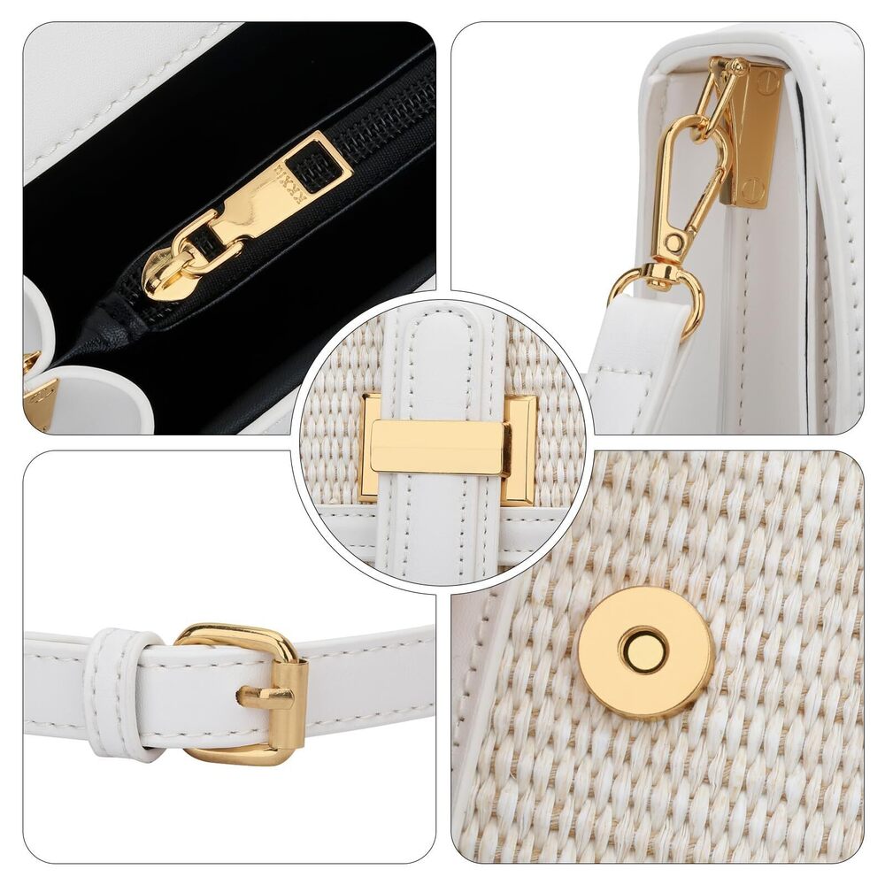 3690 Top Handle Straw Purse , Summer Straw Crossbody Bag, Handbag Shoulder - Picture 6 of 7